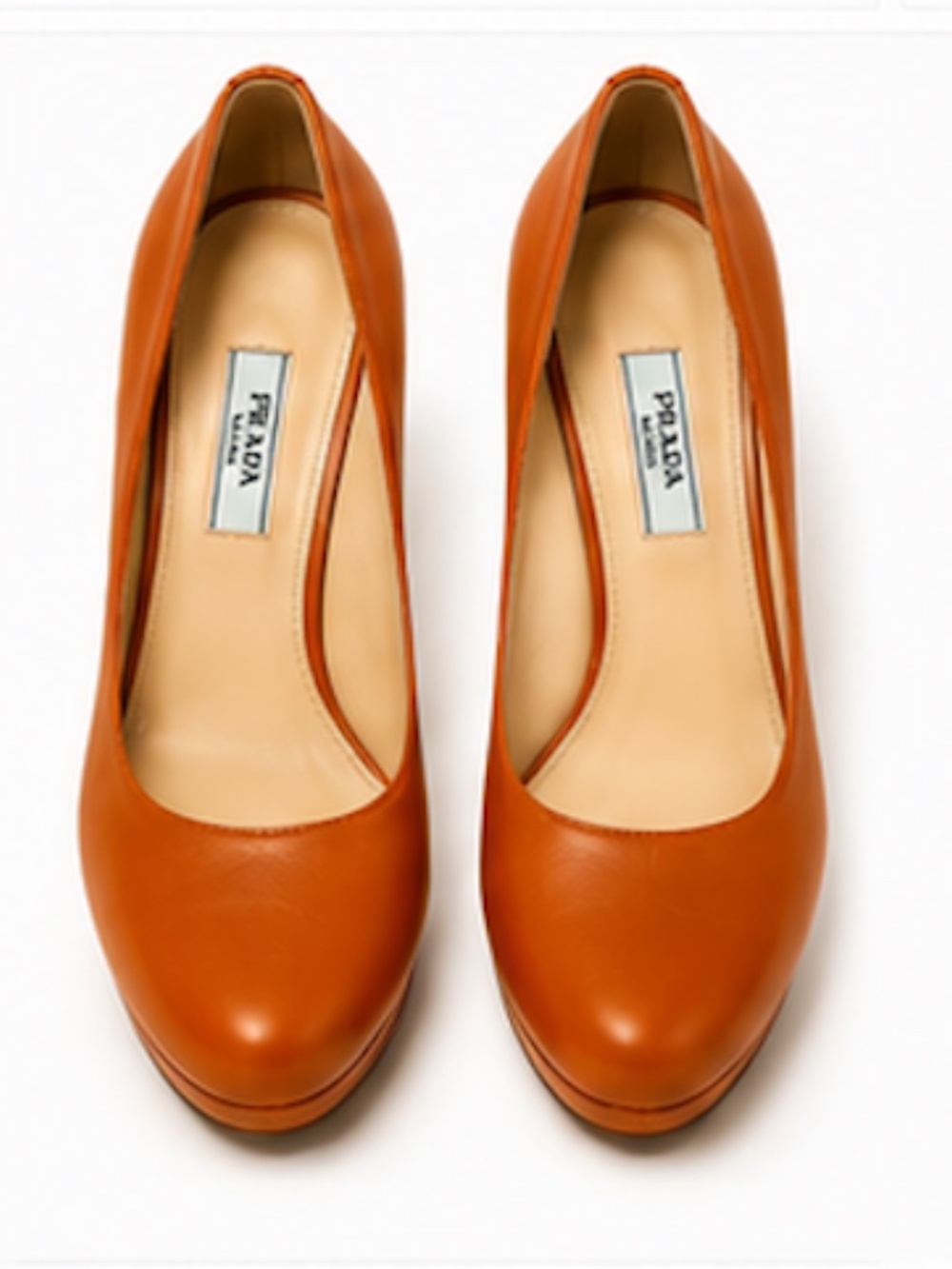 Prada Orange Leather Platform Pumps Heels Size 35 New